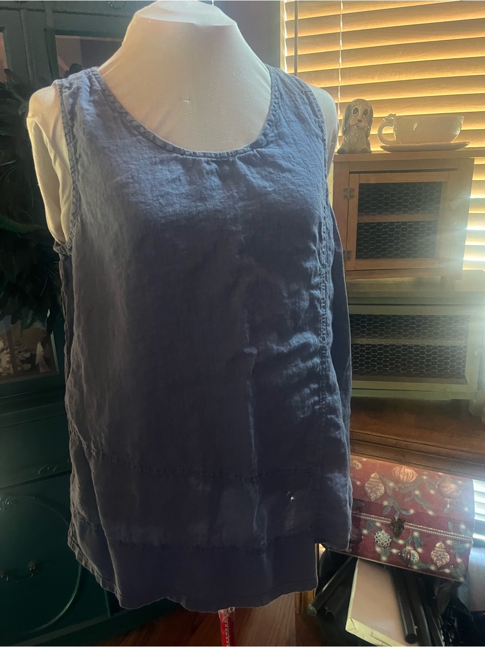 Flax Women’s Linen Scoop Neck Tank Top —cornflower blue medium